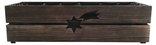 AMADEA Dřevěný vánoční truhlík s kometou tmavý, uvnitř s černou fólií, 62x21,5x17cm, český výrobek