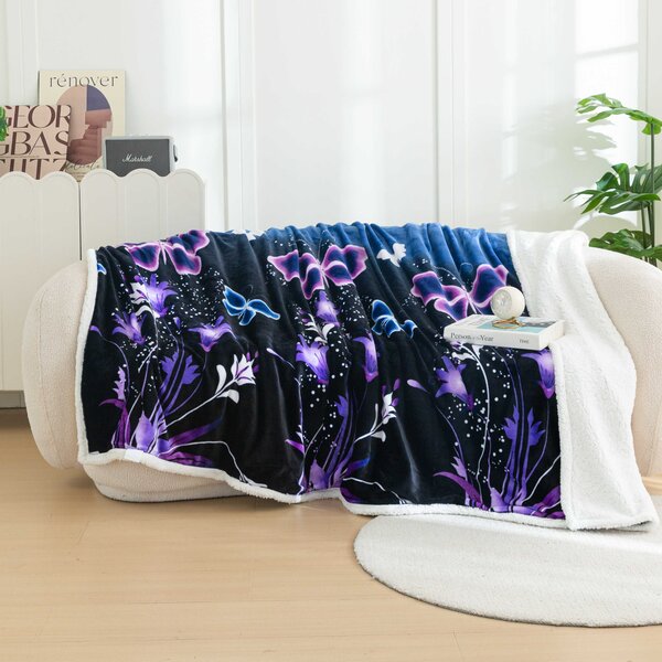 Mikroplyšová beránková deka VIOLET BUTTERFLY tmavě modrá Rozměr: 160 x 200 cm