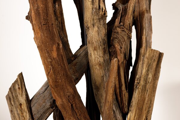 Luxusní venkovská stojací lampa Pole s naturální hnědou podstavou z teakového dřeva a béžovým stínítkem 150 cm