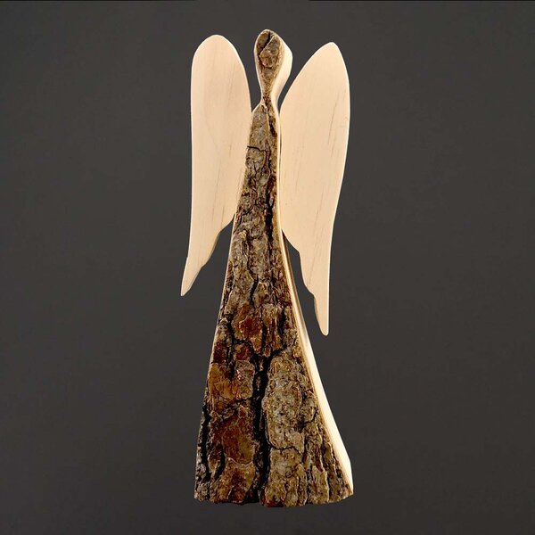 AMADEA Dřevěný anděl s kůrou, masivní dřevo, 18 cm