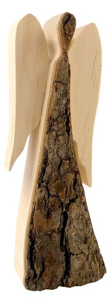 AMADEA Dřevěný anděl s kůrou, masivní dřevo, 18 cm