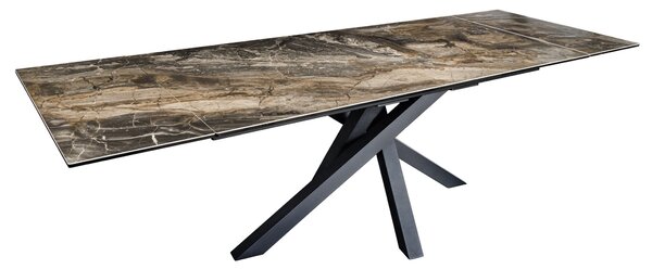 Rozkládací obdélníkový jídelní stůl Ceramia s vrchní deskou s mramorovým designem a překříženýma nohama černá hnědá 180 cm