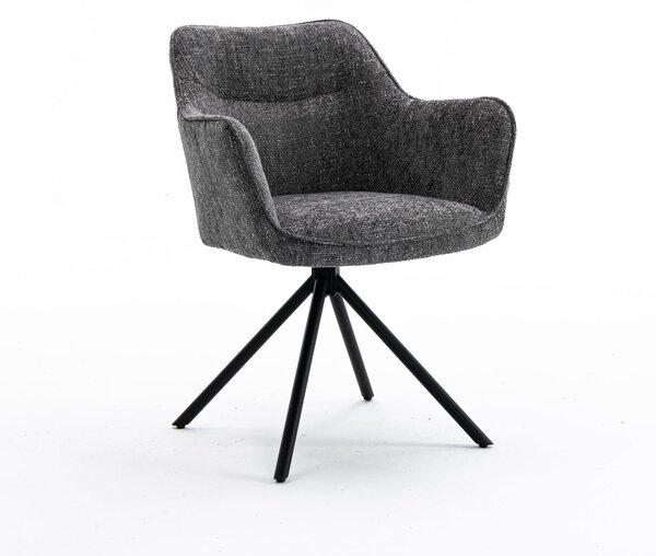 Moderní designová otočné křeslo Kristal Graphite s tmavým šedým čalouněním a kovovými nožičkami 80 cm