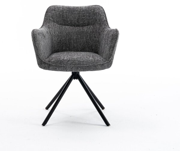 Moderní designová otočné křeslo Kristal Graphite s tmavým šedým čalouněním a kovovými nožičkami 80 cm