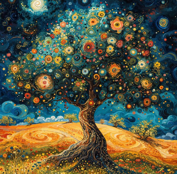 Obraz na plátně - Strom života Gogh vesmírný FeelHappy.cz Velikost obrazu (šířka x výška): 40 x 40 cm