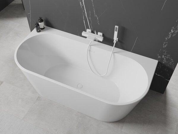 Mexen Oval+, volně stojící vana ke stěně 170 x 80 cm, bílá lesklá, bílý přepad, 52681708000-20
