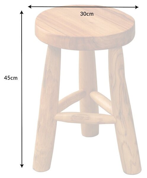 Designová teaková kulatá taburetka Sheril ve světle hnědé barvě s 45 cm