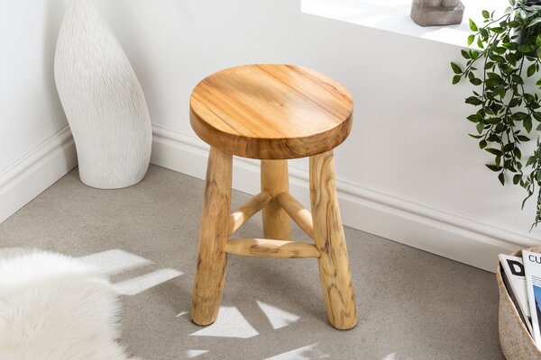 Designová teaková kulatá taburetka Sheril ve světle hnědé barvě s 45 cm