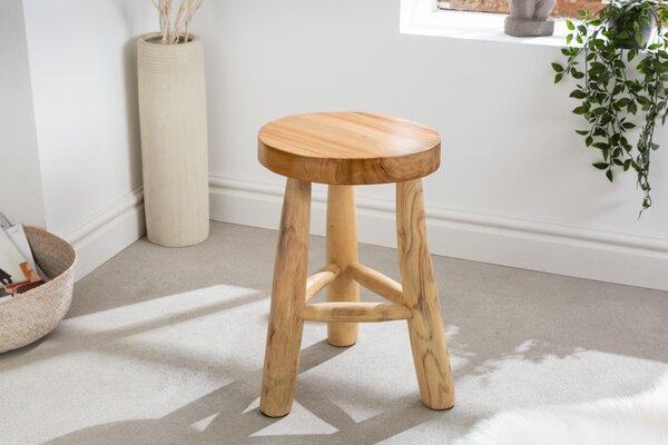 Designová teaková kulatá taburetka Sheril ve světle hnědé barvě s 45 cm