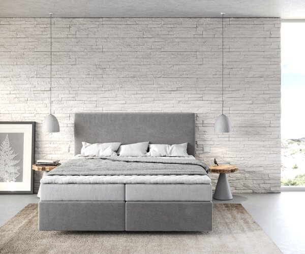DELIFE Boxspring postel Dream-Well 160x200 cm mikrovlákno šedá s matrací a topperem