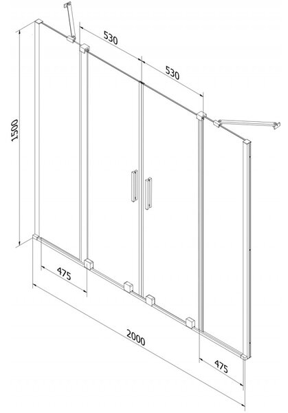 Mexen, Mexen Velar Duo parawan nawannowy 2-skrzydłowy rozsuwany 200 x 150 cm, szron, gun gray szczotkowany - 896-200-000-32-66