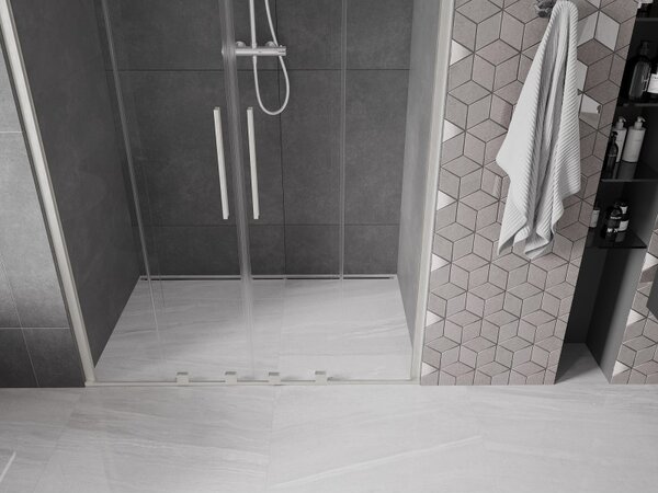 Mexen Velar Duo, posuvné sprchové dveře do otvoru 140 cm, 8mm čiré sklo, broušená ocel, 871-140-000-02-97