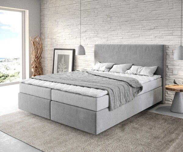 DELIFE Boxspring postel Dream-Well 160x200 cm mikrovlákno šedá s matrací a topperem
