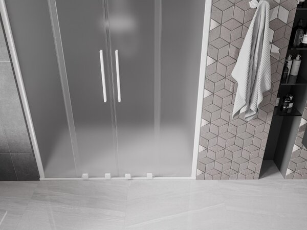 Mexen Velar Duo, posuvné sprchové dveře do otvoru 140 cm, 8mm sklo námraza, bílá matná, 871-140-000-32-20