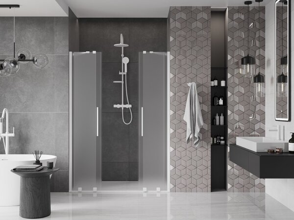 Mexen Velar Duo, posuvné sprchové dveře do otvoru 140 cm, 8mm sklo námraza, bílá matná, 871-140-000-32-20