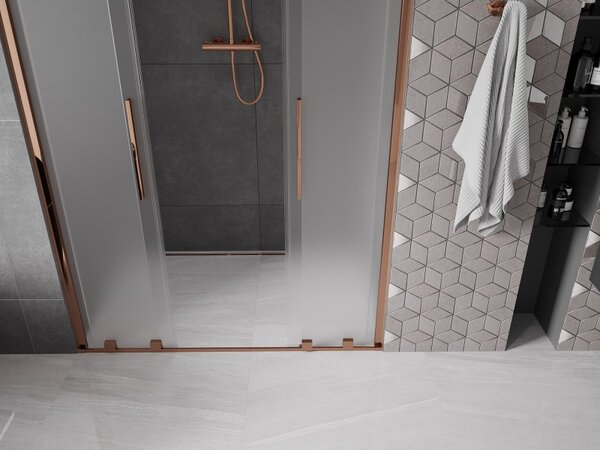 Mexen Velar Duo, posuvné sprchové dveře do otvoru 140 cm, 8mm sklo námraza, růžové zlato, 871-140-000-32-60
