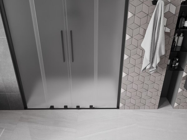 Mexen Velar Duo, posuvné sprchové dveře do otvoru 140 cm, 8mm sklo námraza, černá matná, 871-140-000-32-70