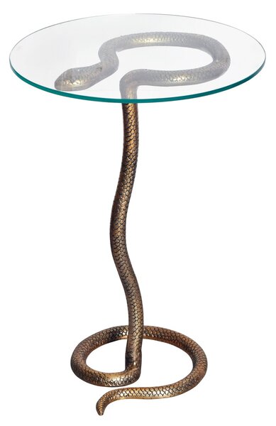 Art deco kulatý příruční stolek Tierra Glam s hadím designem a skleněnou deskou v glamour nádechu 62 cm