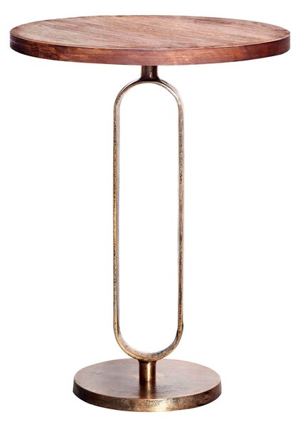 Art deco kulatý měděný příruční stolek Zendy s dřevěnou deskou v glamour nádechu 60 cm