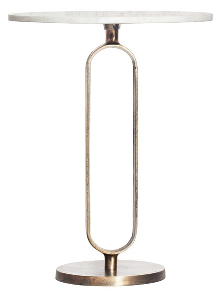 Art deco kulatý měděný příruční stolek Zendy s bílou mramorovou deskou s glamour nádechem 60 cm