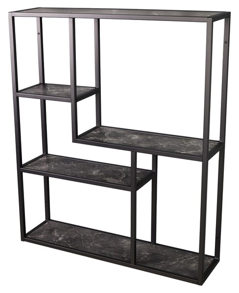 Industriální nástěnný regál Industria Marble v antracitové černé barvě s policemi s mramorovým designem 75 cm