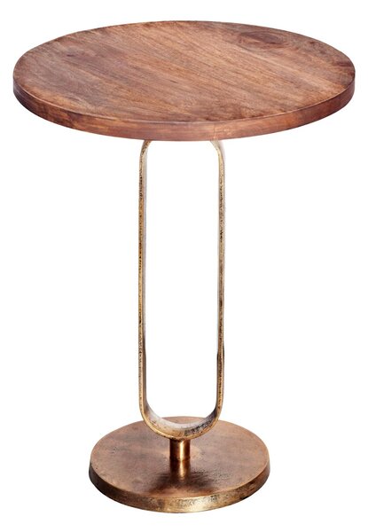 Art deco kulatý měděný příruční stolek Zendy s dřevěnou deskou v glamour nádechu 60 cm
