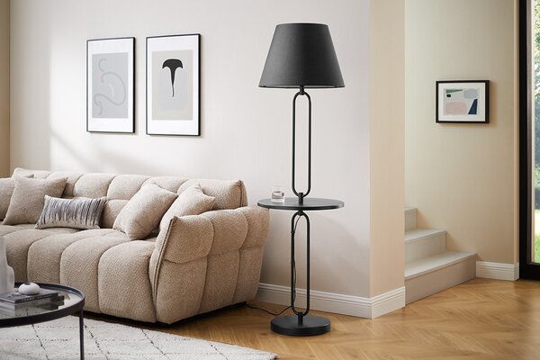 Designová industriální černá stojací lampa Bucky s odkládacím stolkem 175 cm