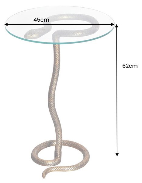 Art deco kulatý příruční stolek Tierra Glam s hadím designem a skleněnou deskou v glamour nádechu 62 cm