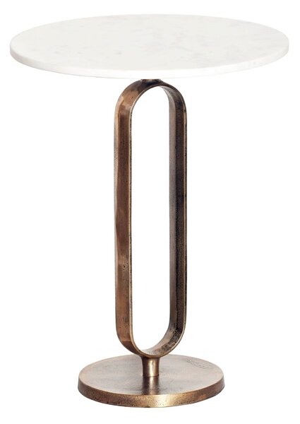 Art deco kulatý měděný příruční stolek Zendy s bílou mramorovou deskou s glamour nádechem 60 cm