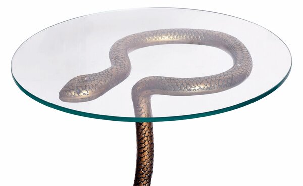 Art deco kulatý příruční stolek Tierra Glam s hadím designem a skleněnou deskou v glamour nádechu 62 cm