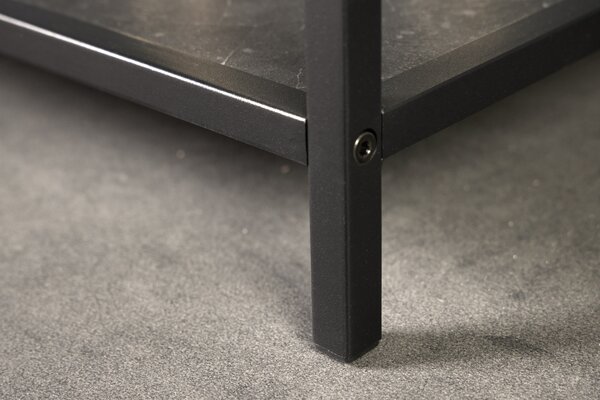 Industriální černý regál Industria Marble v antracitovém odstínu a policemi s mramorovým designem 185 cm
