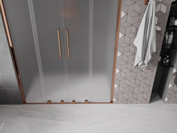 Mexen Velar Duo, posuvné sprchové dveře do otvoru 140 cm, 8mm sklo námraza, růžové zlato, 871-140-000-32-60