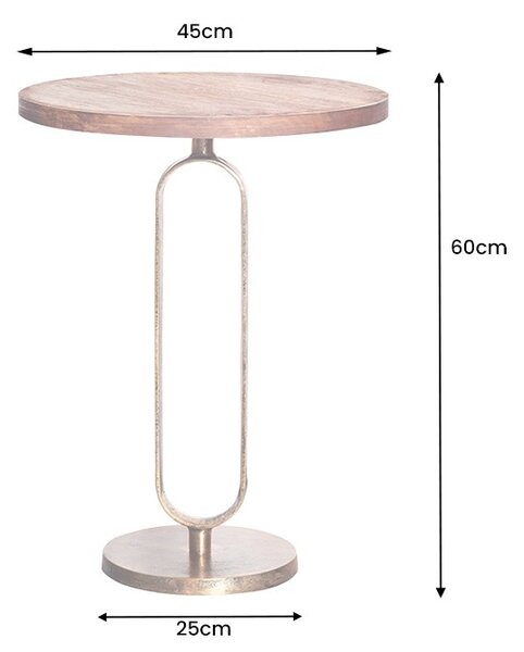 Art deco kulatý měděný příruční stolek Zendy s dřevěnou deskou v glamour nádechu 60 cm
