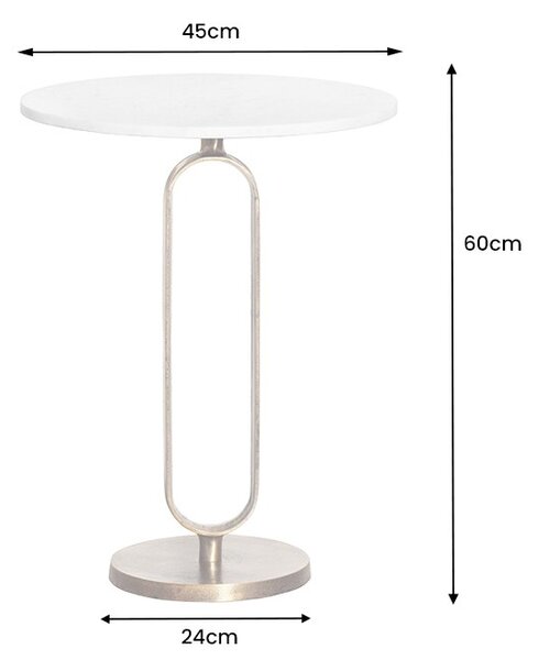 Art deco kulatý měděný příruční stolek Zendy s bílou mramorovou deskou s glamour nádechem 60 cm