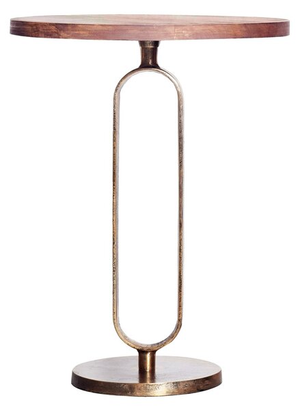 Art deco kulatý měděný příruční stolek Zendy s dřevěnou deskou v glamour nádechu 60 cm