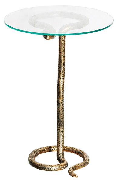 Art deco kulatý příruční stolek Tierra Glam s hadím designem a skleněnou deskou v glamour nádechu 62 cm
