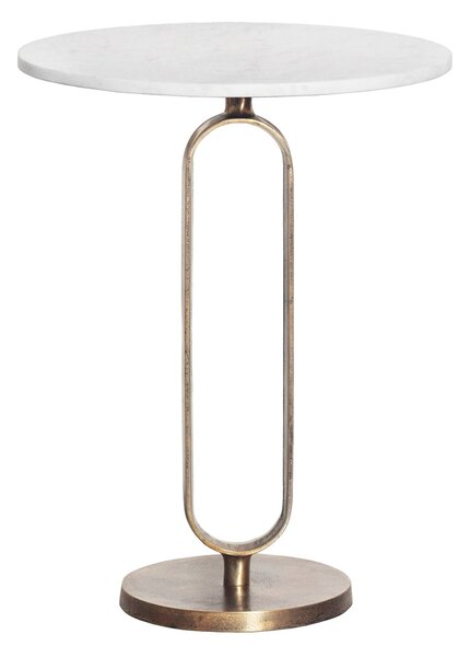 Art deco kulatý měděný příruční stolek Zendy s bílou mramorovou deskou s glamour nádechem 60 cm