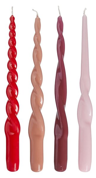 TWISTED Sada svíček 4 ks 29 cm - červená
