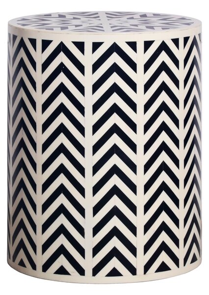 Designový kulatý bílo černý příruční stolek Bone Inlay s geometrickým vzorováním s intarzi z kosti 46 cm