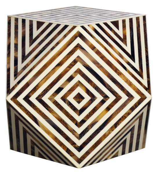 Produkt Designový příruční stolek Bone Inlay z buvolí kosti v bílo hnědé barvě se vzorováním 57 cm