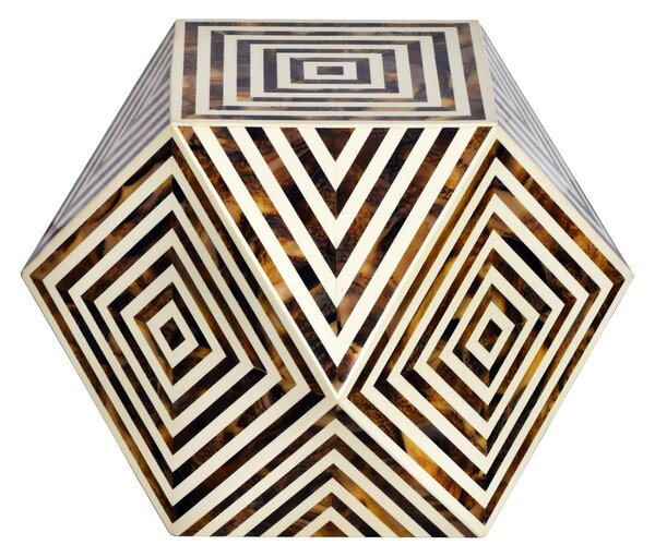 Produkt Designový příruční stolek Bone Inlay z buvolí kosti v bílo hnědé barvě se vzorováním 57 cm