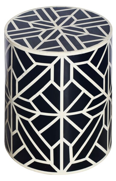 Designový kulatý příruční stolek Bone Inlay z buvolí kosti v bílé a černé barvě se vzorováním 46 cm