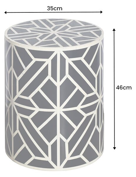 Designový kulatý příruční stolek Bone Inlay z buvolí kosti v bílé a černé barvě se vzorováním 46 cm