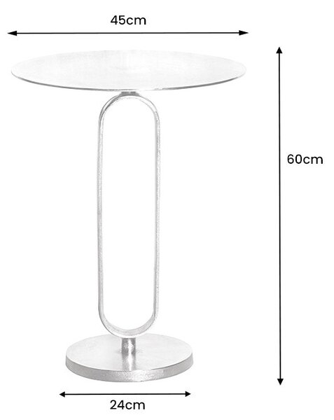 Art deco kulatý stříbrný kovový příruční stolek Zendy s glamour nádechem 60 cm