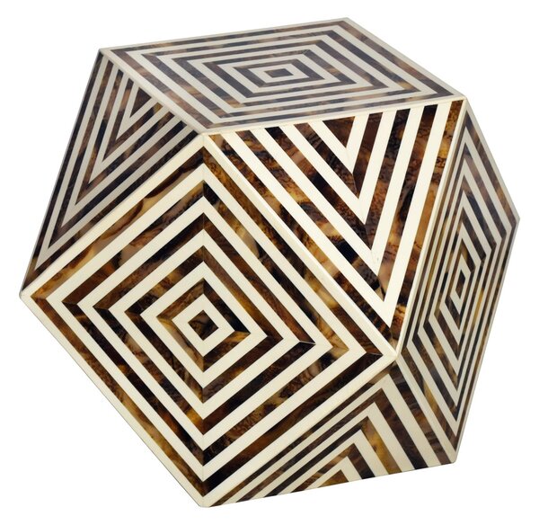Produkt Designový příruční stolek Bone Inlay z buvolí kosti v bílo hnědé barvě se vzorováním 57 cm