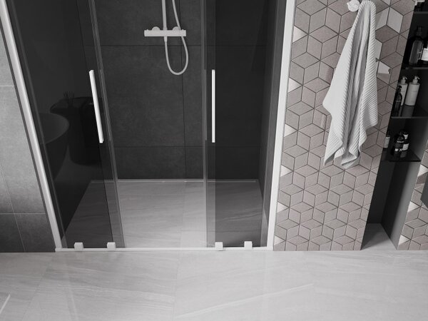Mexen Velar Duo, posuvné sprchové dveře do otvoru 140 cm, 8mm šedé sklo, bílá matná, 871-140-000-42-20