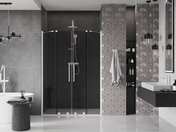 Mexen Velar Duo, posuvné sprchové dveře do otvoru 140 cm, 8mm šedé sklo, bílá matná, 871-140-000-42-20
