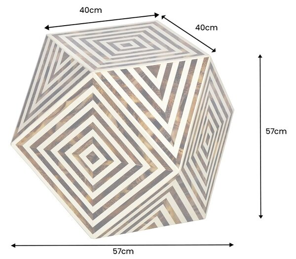 Produkt Designový příruční stolek Bone Inlay z buvolí kosti v bílo hnědé barvě se vzorováním 57 cm