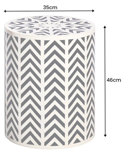 Designový kulatý bílo černý příruční stolek Bone Inlay s geometrickým vzorováním s intarzi z kosti 46 cm