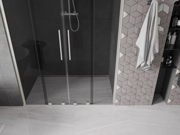Mexen Velar Duo, posuvné sprchové dveře do otvoru 140 cm, 8mm šedé sklo, broušená ocel, 871-140-000-42-97